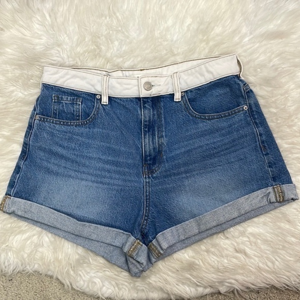 PacSun Mom Short, Blue Jean shorts with White Washed Waistband, Size 28 (6)